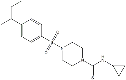 4-(4-butan-2-ylphenyl)sulfonyl-N-cyclopropylpiperazine-1-carbothioamide Struktur