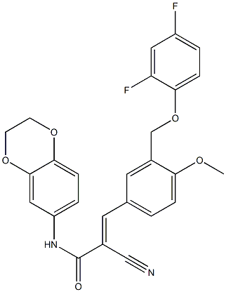 (E)-2-cyano-3-[3-[(2,4-difluorophenoxy)methyl]-4-methoxyphenyl]-N-(2,3-dihydro-1,4-benzodioxin-6-yl)prop-2-enamide Struktur