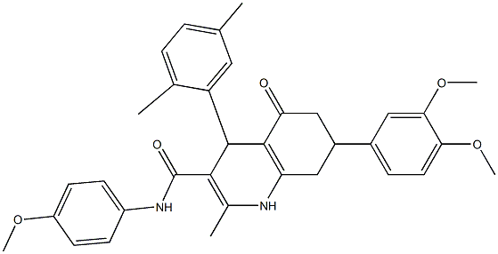 7-(3,4-dimethoxyphenyl)-4-(2,5-dimethylphenyl)-N-(4-methoxyphenyl)-2-methyl-5-oxo-4,6,7,8-tetrahydro-1H-quinoline-3-carboxamide Struktur