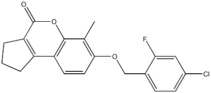 7-[(4-chloro-2-fluorophenyl)methoxy]-6-methyl-2,3-dihydro-1H-cyclopenta[c]chromen-4-one Struktur