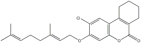 2-chloro-3-[(2E)-3,7-dimethylocta-2,6-dienoxy]-7,8,9,10-tetrahydrobenzo[c]chromen-6-one Struktur