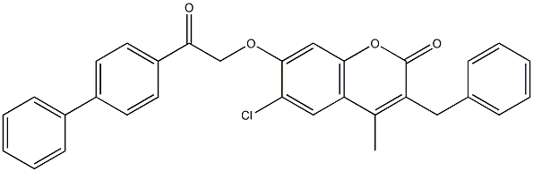 3-benzyl-6-chloro-4-methyl-7-[2-oxo-2-(4-phenylphenyl)ethoxy]chromen-2-one Struktur