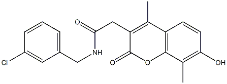 N-[(3-chlorophenyl)methyl]-2-(7-hydroxy-4,8-dimethyl-2-oxochromen-3-yl)acetamide Struktur