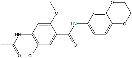 4-acetamido-5-chloro-N-(2,3-dihydro-1,4-benzodioxin-6-yl)-2-methoxybenzamide Struktur