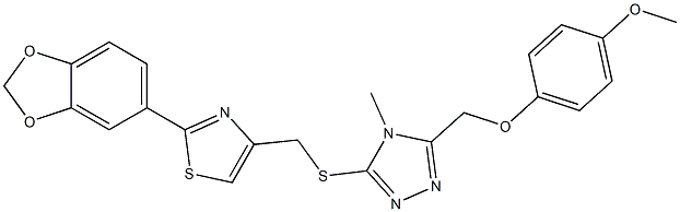 2-(1,3-benzodioxol-5-yl)-4-[[5-[(4-methoxyphenoxy)methyl]-4-methyl-1,2,4-triazol-3-yl]sulfanylmethyl]-1,3-thiazole Struktur