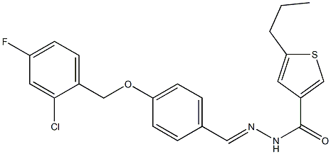 N-[(E)-[4-[(2-chloro-4-fluorophenyl)methoxy]phenyl]methylideneamino]-5-propylthiophene-3-carboxamide Struktur