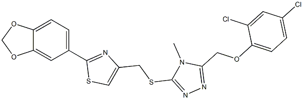 2-(1,3-benzodioxol-5-yl)-4-[[5-[(2,4-dichlorophenoxy)methyl]-4-methyl-1,2,4-triazol-3-yl]sulfanylmethyl]-1,3-thiazole Struktur