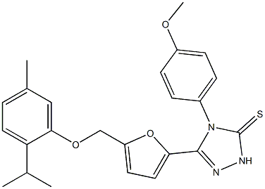 4-(4-methoxyphenyl)-3-[5-[(5-methyl-2-propan-2-ylphenoxy)methyl]furan-2-yl]-1H-1,2,4-triazole-5-thione Struktur