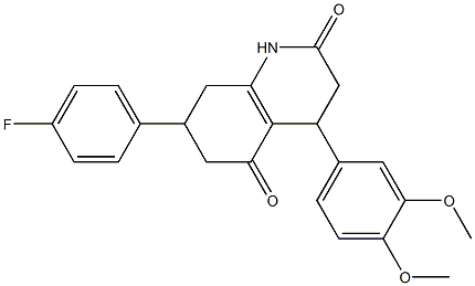 4-(3,4-dimethoxyphenyl)-7-(4-fluorophenyl)-1,3,4,6,7,8-hexahydroquinoline-2,5-dione Struktur