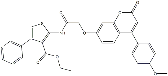 ethyl 2-[[2-[4-(4-methoxyphenyl)-2-oxochromen-7-yl]oxyacetyl]amino]-4-phenylthiophene-3-carboxylate Struktur