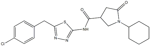 N-[5-[(4-chlorophenyl)methyl]-1,3,4-thiadiazol-2-yl]-1-cyclohexyl-5-oxopyrrolidine-3-carboxamide Struktur