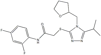 N-(2,4-difluorophenyl)-2-[[4-(oxolan-2-ylmethyl)-5-propan-2-yl-1,2,4-triazol-3-yl]sulfanyl]acetamide Struktur