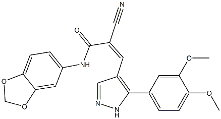 (Z)-N-(1,3-benzodioxol-5-yl)-2-cyano-3-[5-(3,4-dimethoxyphenyl)-1H-pyrazol-4-yl]prop-2-enamide Struktur