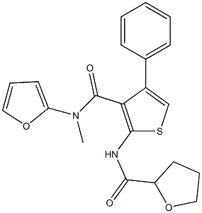 N-[3-(furan-2-ylmethylcarbamoyl)-4-phenylthiophen-2-yl]oxolane-2-carboxamide Struktur