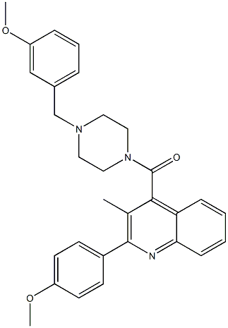 [4-[(3-methoxyphenyl)methyl]piperazin-1-yl]-[2-(4-methoxyphenyl)-3-methylquinolin-4-yl]methanone Struktur