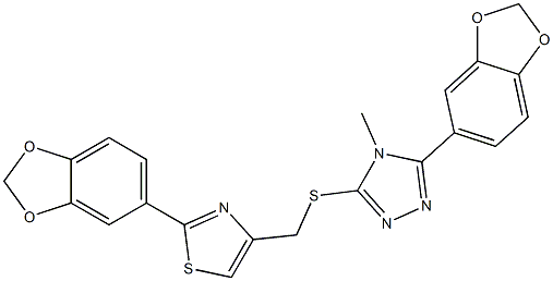 2-(1,3-benzodioxol-5-yl)-4-[[5-(1,3-benzodioxol-5-yl)-4-methyl-1,2,4-triazol-3-yl]sulfanylmethyl]-1,3-thiazole Struktur