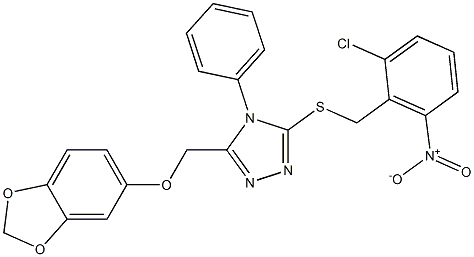 3-(1,3-benzodioxol-5-yloxymethyl)-5-[(2-chloro-6-nitrophenyl)methylsulfanyl]-4-phenyl-1,2,4-triazole Struktur