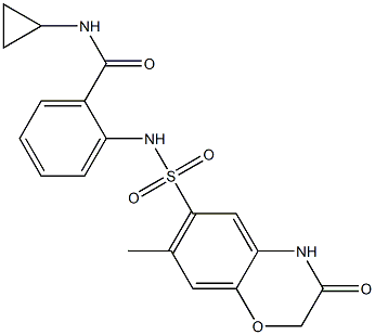 N-cyclopropyl-2-[(7-methyl-3-oxo-4H-1,4-benzoxazin-6-yl)sulfonylamino]benzamide Struktur