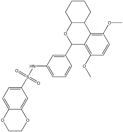 N-[3-(7,10-dimethoxy-2,3,4,4a,6,10b-hexahydro-1H-benzo[c]chromen-6-yl)phenyl]-2,3-dihydro-1,4-benzodioxine-6-sulfonamide Struktur