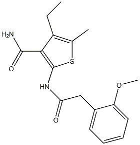 4-ethyl-2-[[2-(2-methoxyphenyl)acetyl]amino]-5-methylthiophene-3-carboxamide Struktur