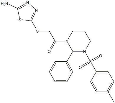 2-[(5-amino-1,3,4-thiadiazol-2-yl)sulfanyl]-1-[3-(4-methylphenyl)sulfonyl-2-phenyl-1,3-diazinan-1-yl]ethanone Struktur