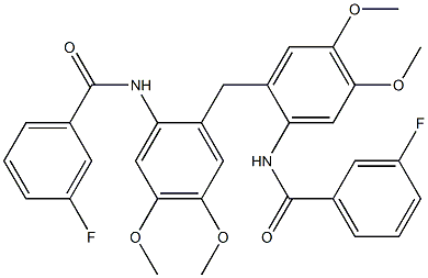 3-fluoro-N-[2-[[2-[(3-fluorobenzoyl)amino]-4,5-dimethoxyphenyl]methyl]-4,5-dimethoxyphenyl]benzamide Struktur