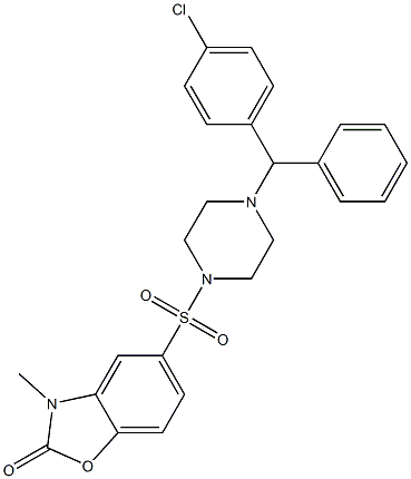 5-[4-[(4-chlorophenyl)-phenylmethyl]piperazin-1-yl]sulfonyl-3-methyl-1,3-benzoxazol-2-one Struktur