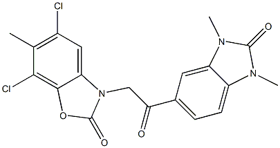 5,7-dichloro-3-[2-(1,3-dimethyl-2-oxobenzimidazol-5-yl)-2-oxoethyl]-6-methyl-1,3-benzoxazol-2-one Struktur