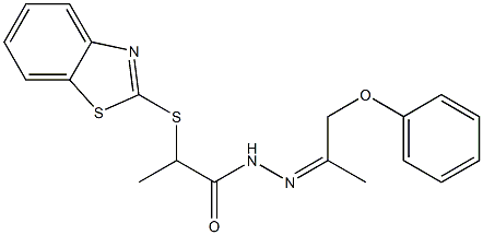 2-(1,3-benzothiazol-2-ylsulfanyl)-N-[(Z)-1-phenoxypropan-2-ylideneamino]propanamide Struktur