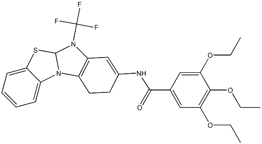 3,4,5-triethoxy-N-[2-(trifluoromethyl)-5a,6-dihydrobenzimidazolo[2,1-b][1,3]benzothiazol-4-yl]benzamide Struktur