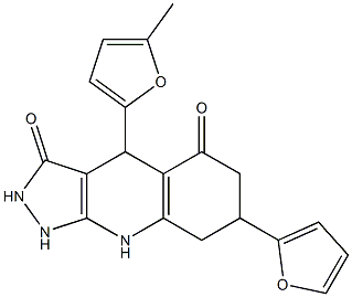 7-(furan-2-yl)-4-(5-methylfuran-2-yl)-2,4,6,7,8,9-hexahydro-1H-pyrazolo[3,4-b]quinoline-3,5-dione Struktur