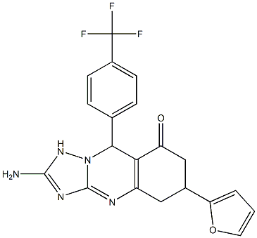 2-amino-6-(furan-2-yl)-9-[4-(trifluoromethyl)phenyl]-5,6,7,9-tetrahydro-1H-[1,2,4]triazolo[5,1-b]quinazolin-8-one Struktur