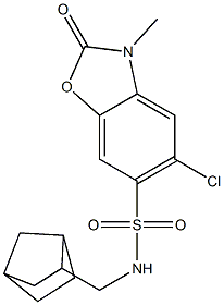 N-(3-bicyclo[2.2.1]heptanylmethyl)-5-chloro-3-methyl-2-oxo-1,3-benzoxazole-6-sulfonamide Struktur