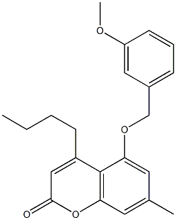 4-butyl-5-[(3-methoxyphenyl)methoxy]-7-methylchromen-2-one Struktur