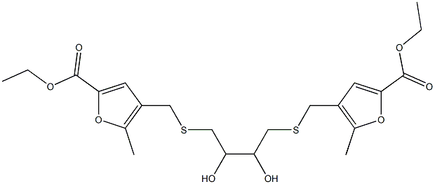 ethyl 4-[[4-[(5-ethoxycarbonyl-2-methylfuran-3-yl)methylsulfanyl]-2,3-dihydroxybutyl]sulfanylmethyl]-5-methylfuran-2-carboxylate Struktur