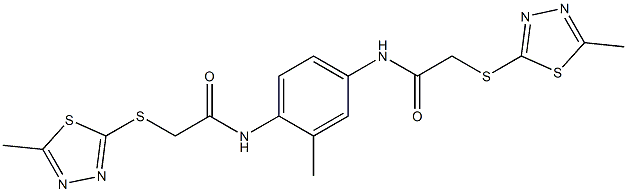 N-[3-methyl-4-[[2-[(5-methyl-1,3,4-thiadiazol-2-yl)sulfanyl]acetyl]amino]phenyl]-2-[(5-methyl-1,3,4-thiadiazol-2-yl)sulfanyl]acetamide Struktur