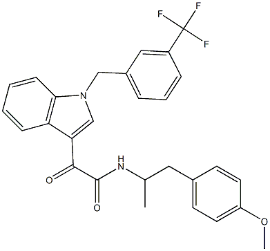 N-[1-(4-methoxyphenyl)propan-2-yl]-2-oxo-2-[1-[[3-(trifluoromethyl)phenyl]methyl]indol-3-yl]acetamide Struktur