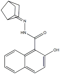 N-[(E)-3-bicyclo[2.2.1]heptanylideneamino]-2-hydroxynaphthalene-1-carboxamide Struktur