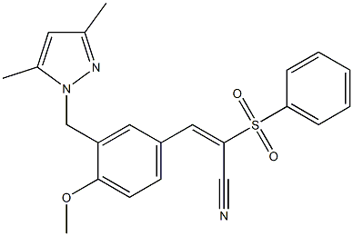 (E)-2-(benzenesulfonyl)-3-[3-[(3,5-dimethylpyrazol-1-yl)methyl]-4-methoxyphenyl]prop-2-enenitrile Struktur