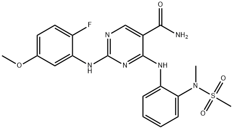 2-((2-fluoro-5-methoxyphenyl)amino)-4-((2-(N-methylmethylsulfonamido)phenyl)amino)pyrimidine-5-carboxamide Struktur