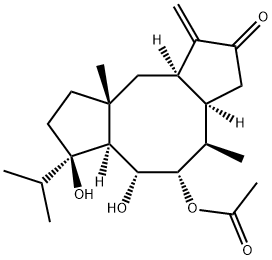 [3aR,6aα,10aα,(-)]-5α-Acetoxy-3,3aα,4,5,6,6a,7,8,9,9a,10,10a-dodecahydro-6α,7β-dihydroxy-7-isopropyl-4β,9aβ-dimethyl-1-methylenedicyclopenta[a,d]cyclooctene-2(1H)-one Struktur