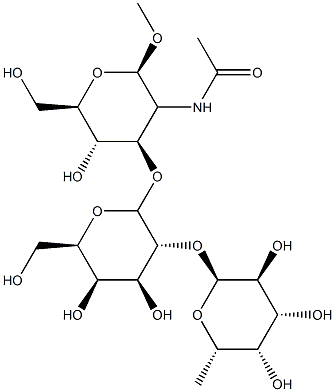 methyl O-fucopyranosyl-(1-2)-O-galactopyranosyl-(1-3)-2-acetamido-2-deoxyglucopyranoside Struktur