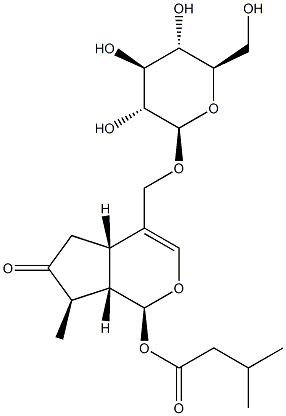 (-)-3-Methylbutanoic acid (1S)-4-[(β-D-glucopyranosyloxy)methyl]-1,4aα,5,6,7,7aα-hexahydro-7α-methyl-6-oxocyclopenta[c]pyran-1α-yl ester Struktur