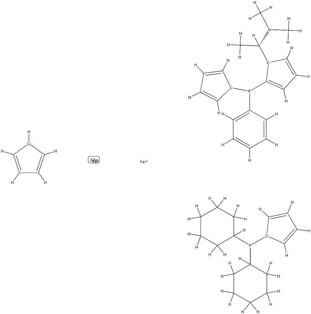 1-Dicyclohexylphosphino-1′-{(R)-{(RP)-2-[(S)-1-(diMethylaMino)ethyl]ferrocenyl}phenylphosphino}ferrocene Struktur