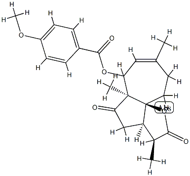 4-Methoxybenzoic acid (3S,10aS)-3,3aα,4,5,5a,6,9,10-octahydro-3β,5aβ,8-trimethyl-2,5-dioxo-2H-azuleno[8a,1-b]furan-6α-yl ester Struktur