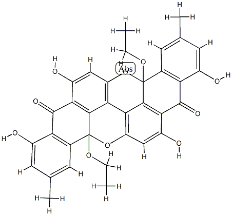 4b,12b-Diethoxy-4b,12b-dihydro-1,7,9,15-tetrahydroxy-3,11-dimethyldibenzo[a,j]-peri-xanthenoxanthene-8,16-dione Struktur