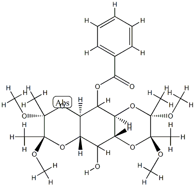 1,6-O-[(1R,2R)-1,2-DiMethoxy-1,2-diMethyl-1,2-ethanediyl]-3,4-O-[(1S,2S)-1,2-diMethoxy-1,2-diMethyl-1,2-ethanediyl]-5-benzoate-Myo-inositol Struktur