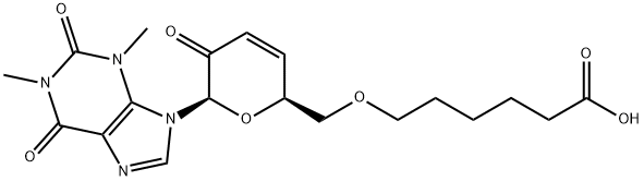 7-(6-O-(5-carboxypentyl)-3,4-dideoxyhex-3-enopyranosyl-2-ulose)theophylline Struktur