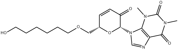 7-(3,4-dideoxy-6-O-(6-hydroxyhexyl)hex-3-enopyranosyl-2-ulose)theophylline Struktur