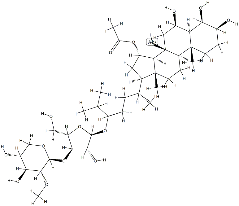 24-[[3-O-(2-O-Methyl-β-D-xylopyranosyl)-α-L-arabinofuranosyl]oxy]-5α-cholestane-3β,4β,6β,8β,15α-pentaol 15-acetate Struktur